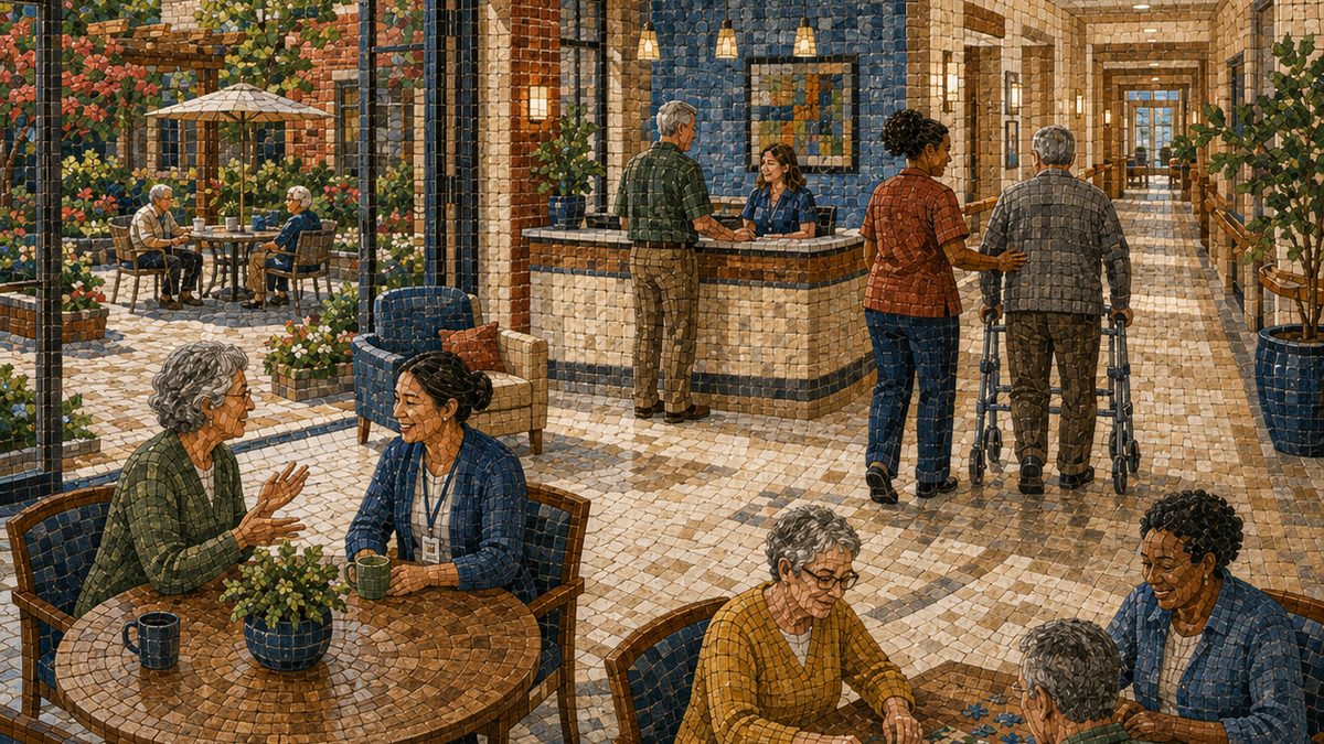 Mosaic of a care facility common room