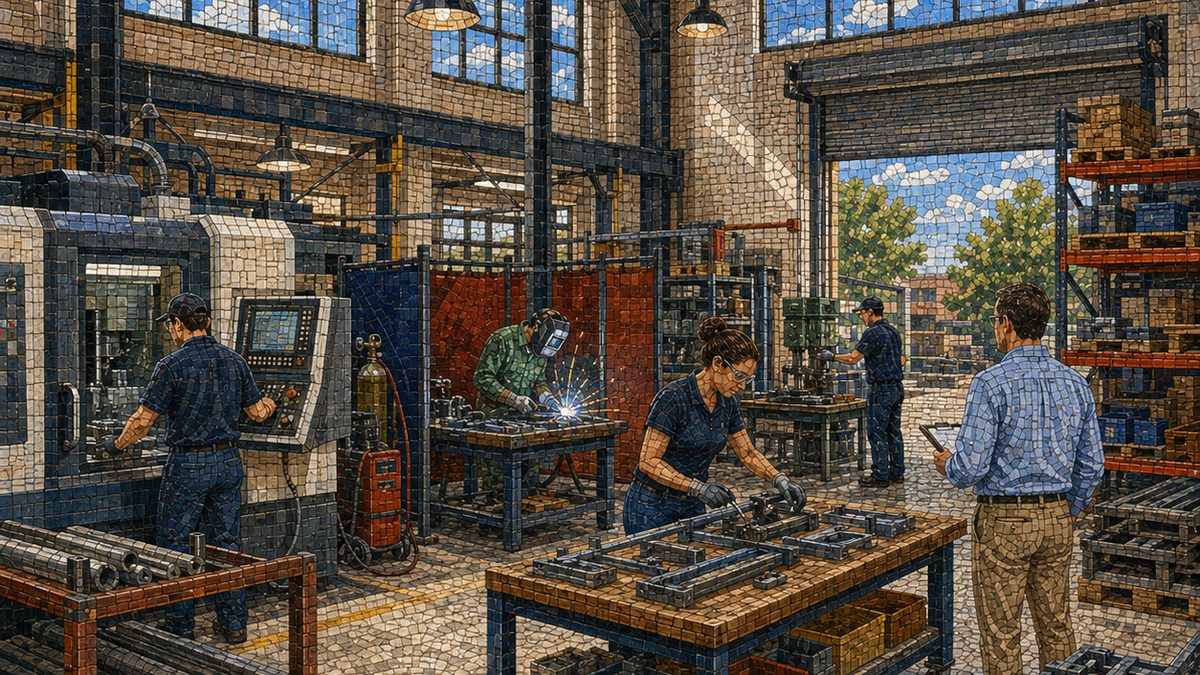 Mosaic of a machine shop floor