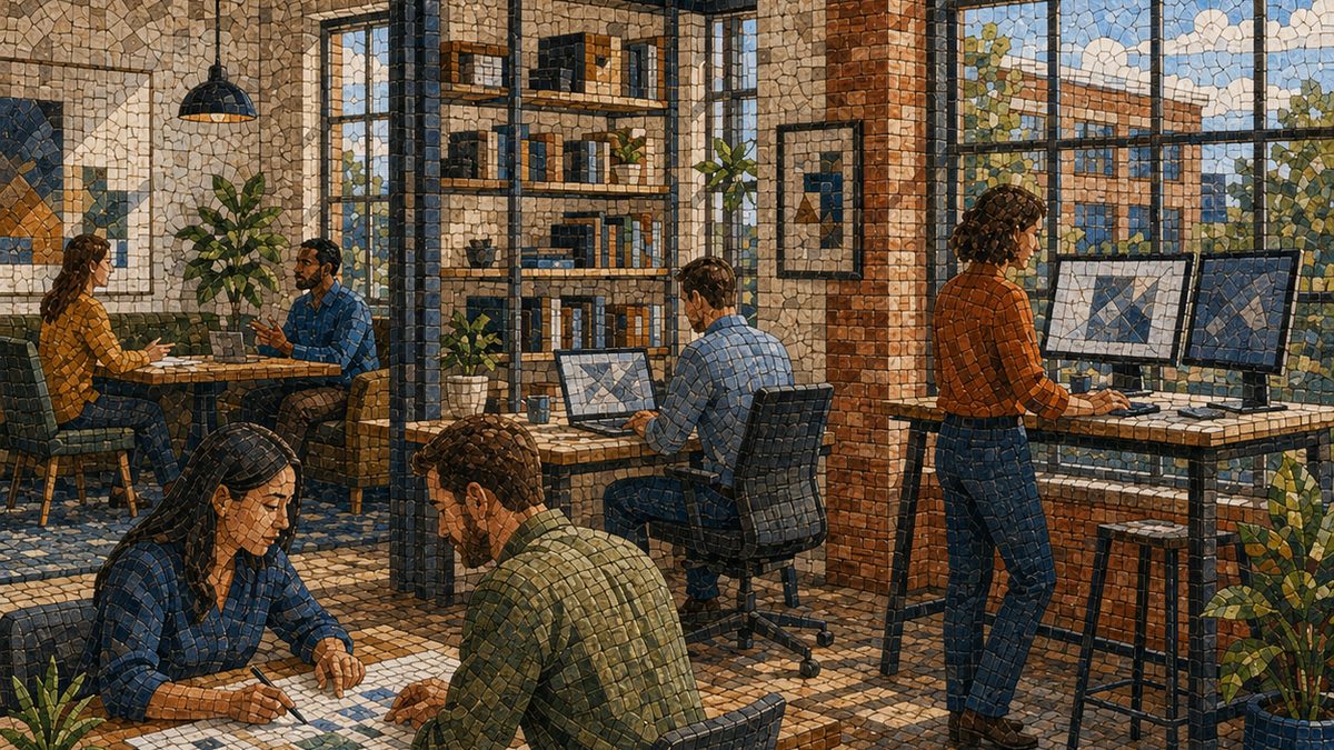 Mosaic of an office team at work